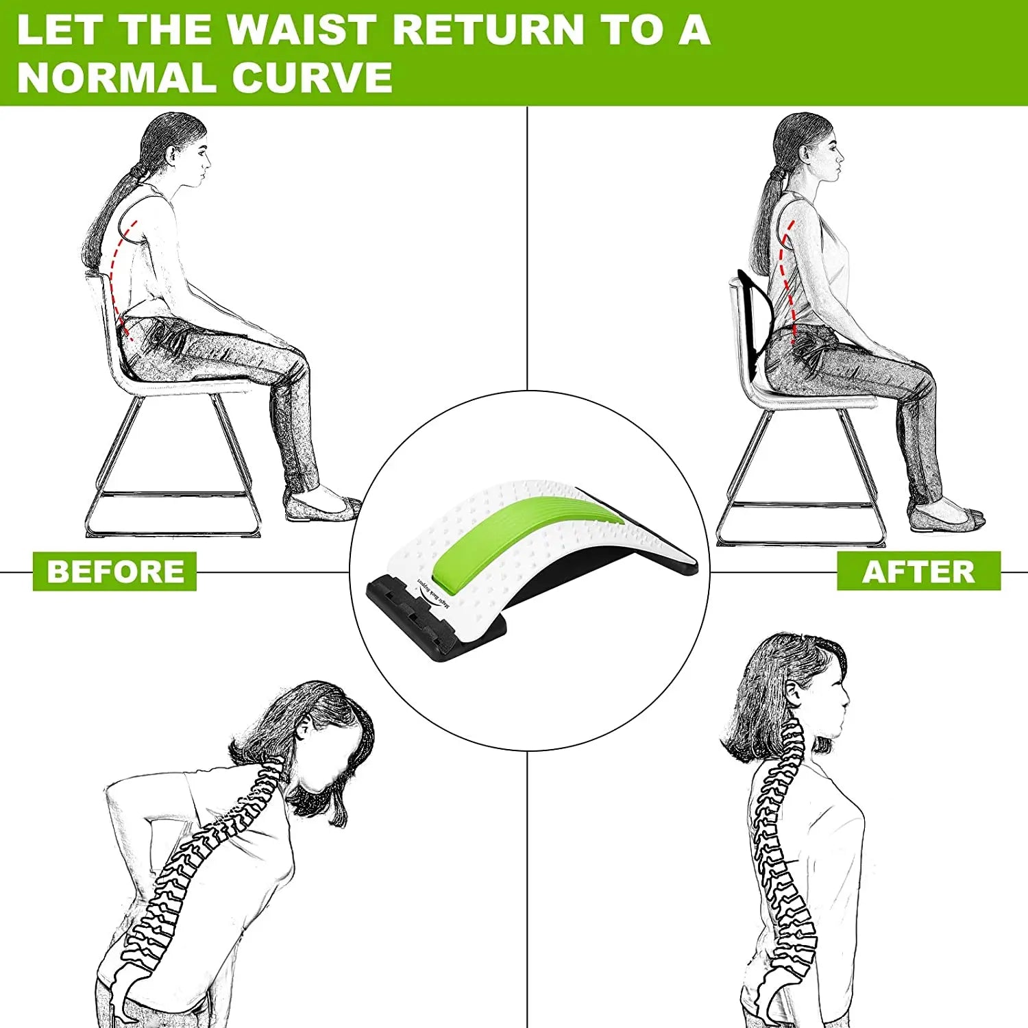 Back Massager Stretcher Lower and Upper Back Pain Relief