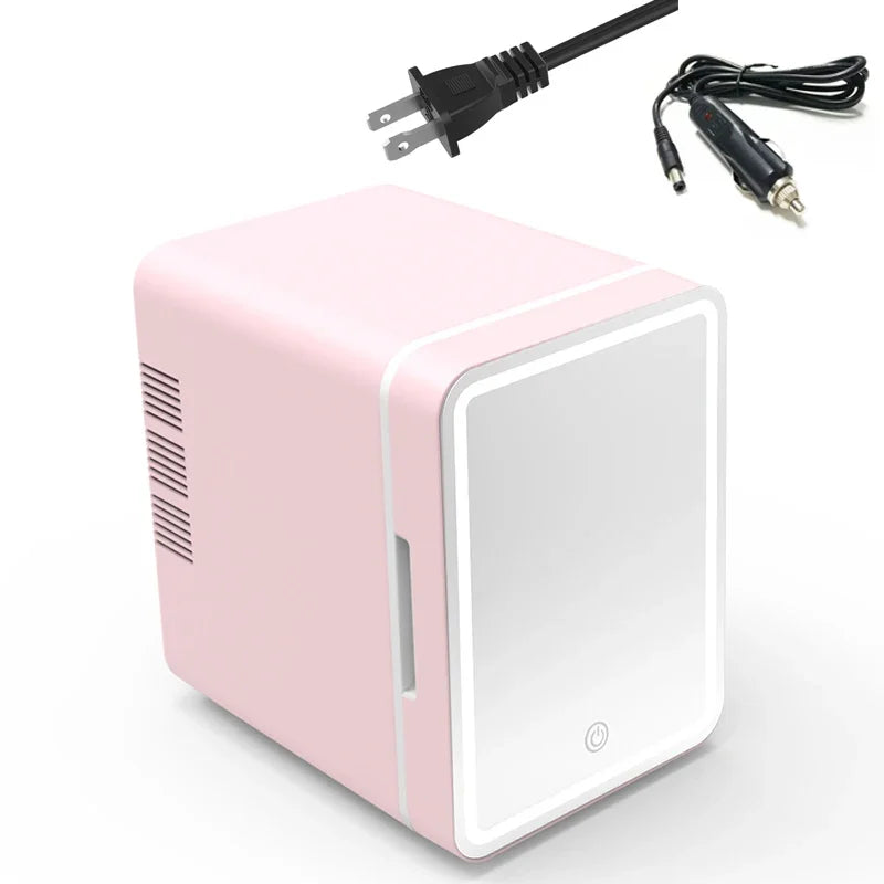 Skincare Fridge with Dimmable LED Light Mirror, 4L Makeup Mini Fridge