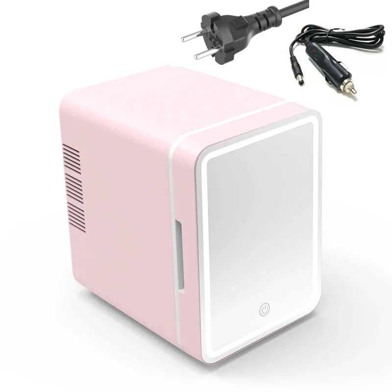 Skincare Fridge with Dimmable LED Light Mirror, 4L Makeup Mini Fridge
