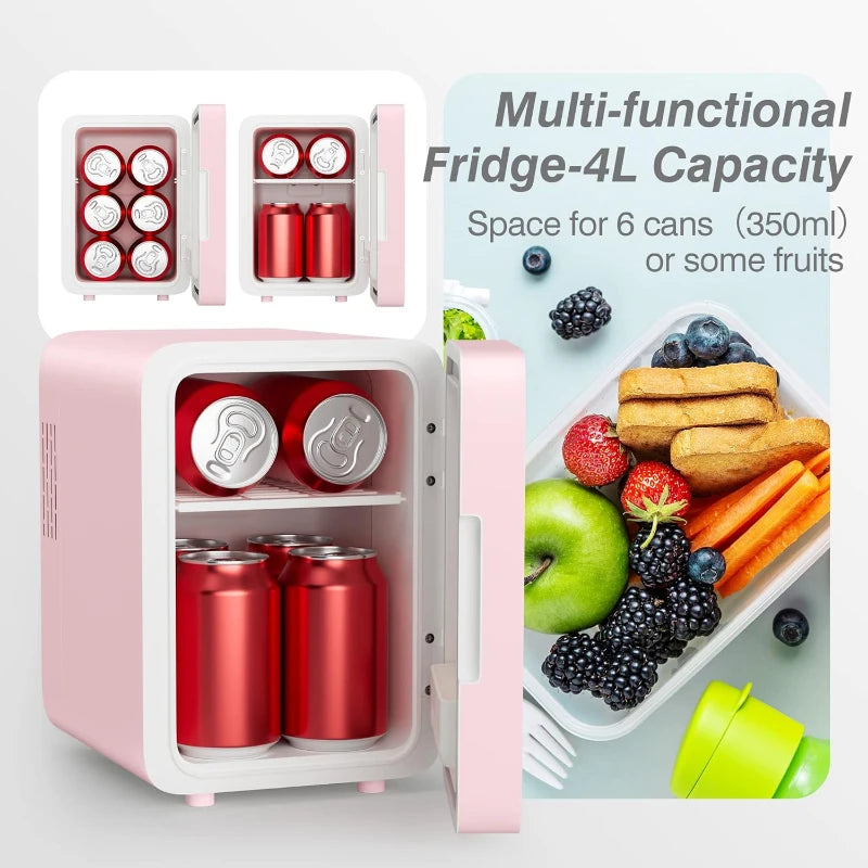 Skincare Fridge with Dimmable LED Light Mirror, 4L Makeup Mini Fridge