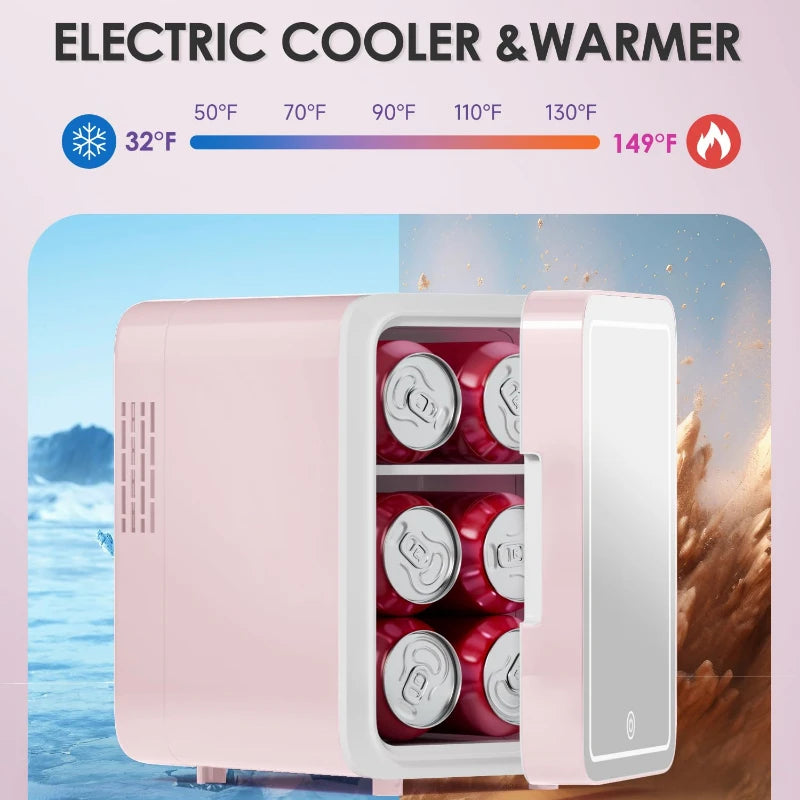 Skincare Fridge with Dimmable LED Light Mirror, 4L Makeup Mini Fridge