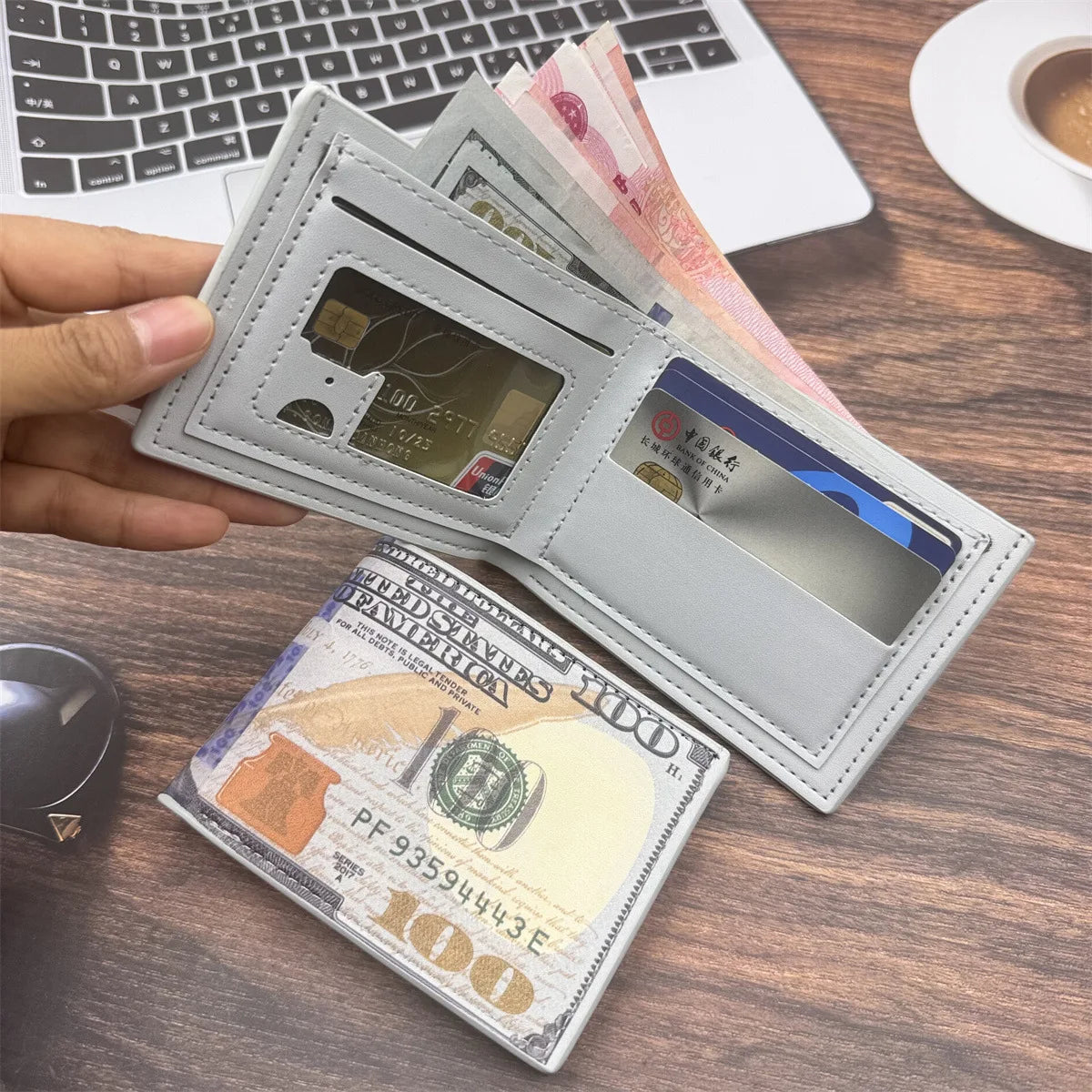Men's Wallets with 100 US Dollar Pattern Male Leather Wallet