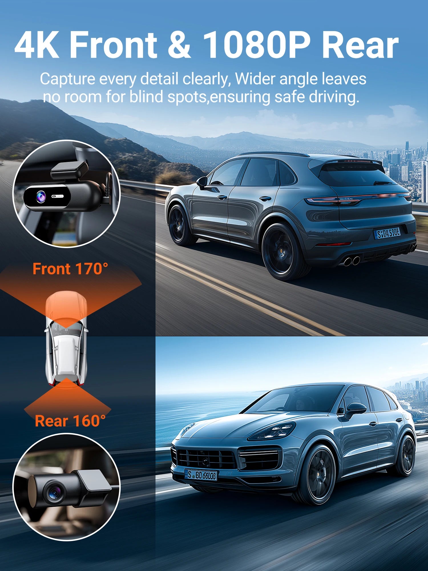 Dash Cam for Car 4K UHD Recording Front Rear Car Camera