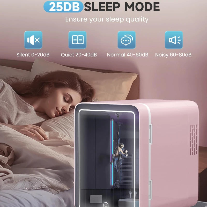 Skincare Fridge with Dimmable LED Light Mirror, 4L Makeup Mini Fridge